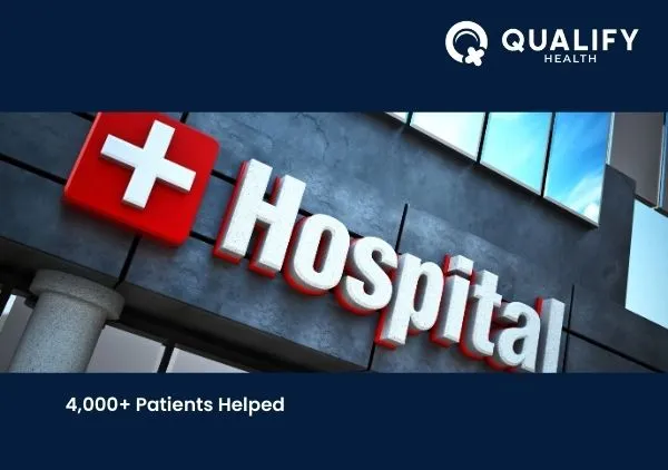 Hospital sign on the front exterior of the building