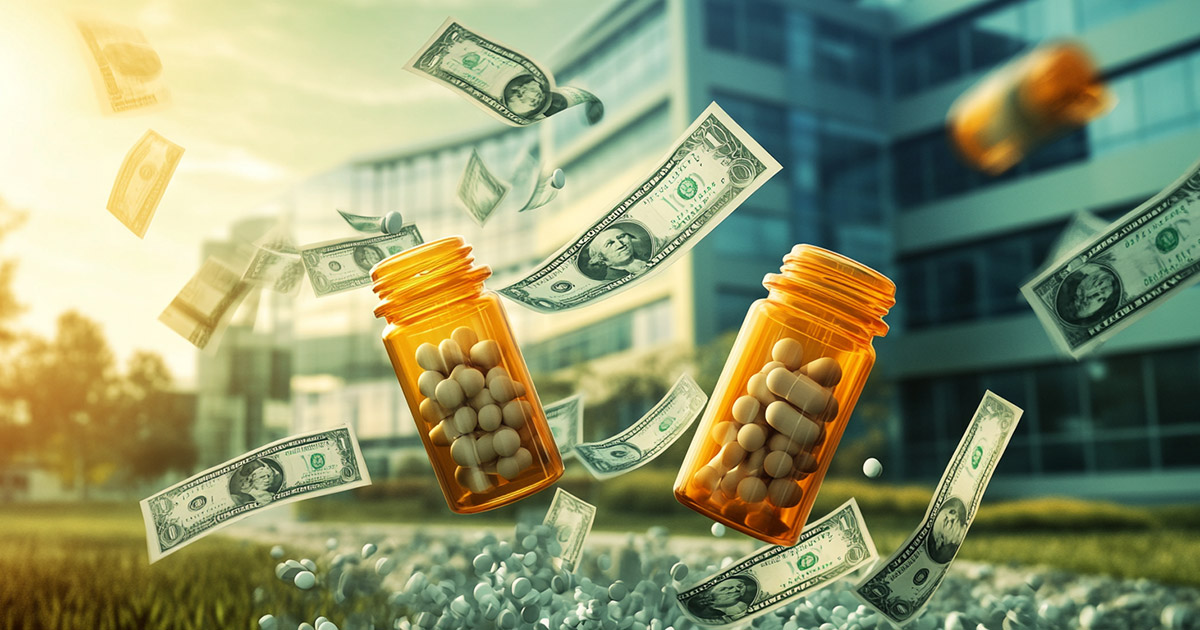 Prescription bottles and money representing savings from 340B pricing