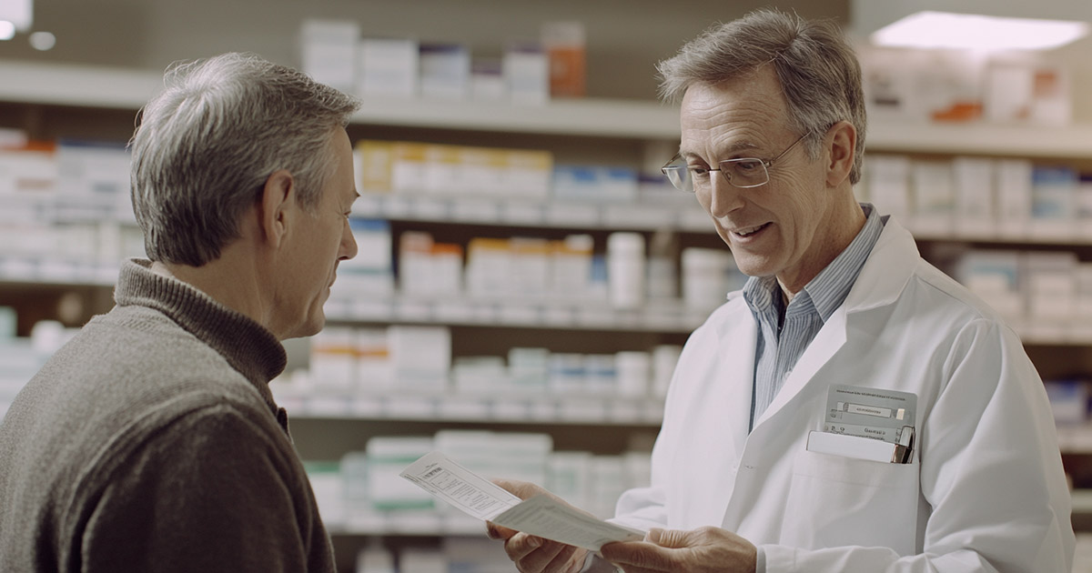 Patient and pharmacist reviewing information about 340B pricing
