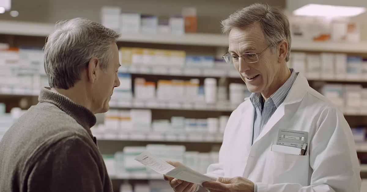 Patient and pharmacist reviewing information about 340B pricing