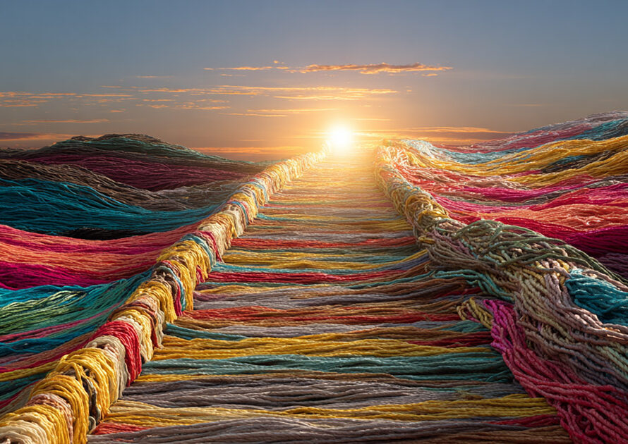 Rainbow-threaded pathway representing diversity and inclusion in healthcare