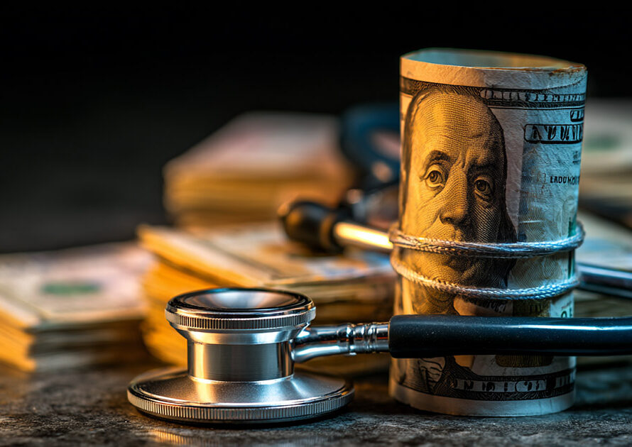 Stethoscope and money representing the trump Medicaid cuts impact on healthcare funding