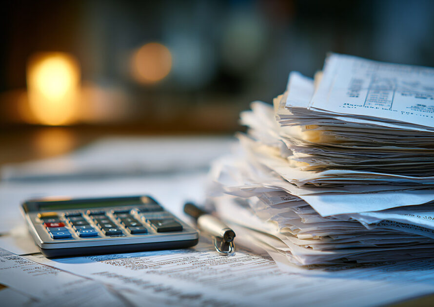 Medical bills and calculator showing impact of cuts in medicare and medicaid