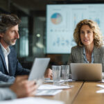 Healthcare leaders discussing hospital revenue cycle optimization strategies in a boardroom