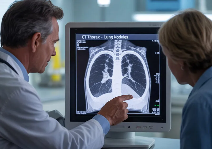 Doctor discussing lung CT scan with patient