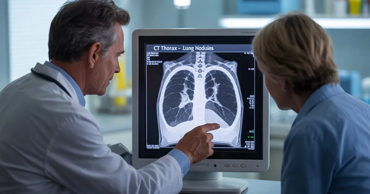 Doctor discussing lung CT scan with patient