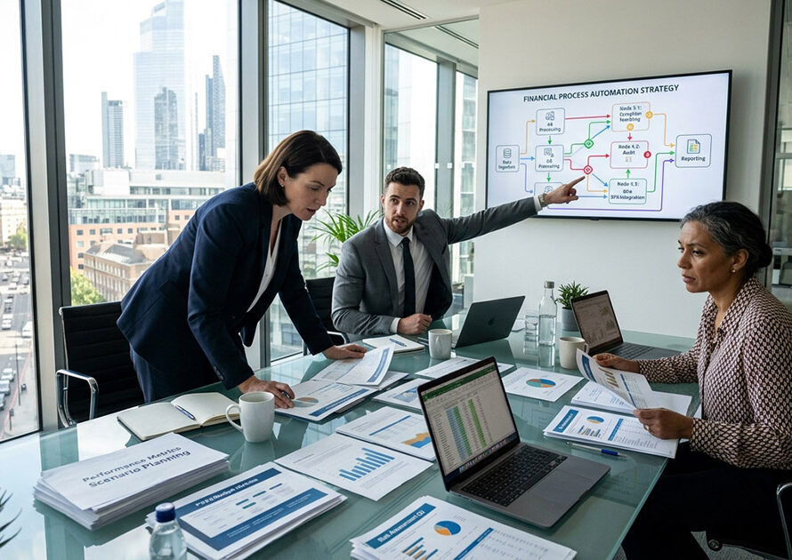 Hospital leadership team planning healthcare revenue cycle automation strategy