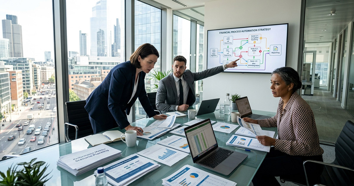 Hospital leadership team planning healthcare revenue cycle automation strategy