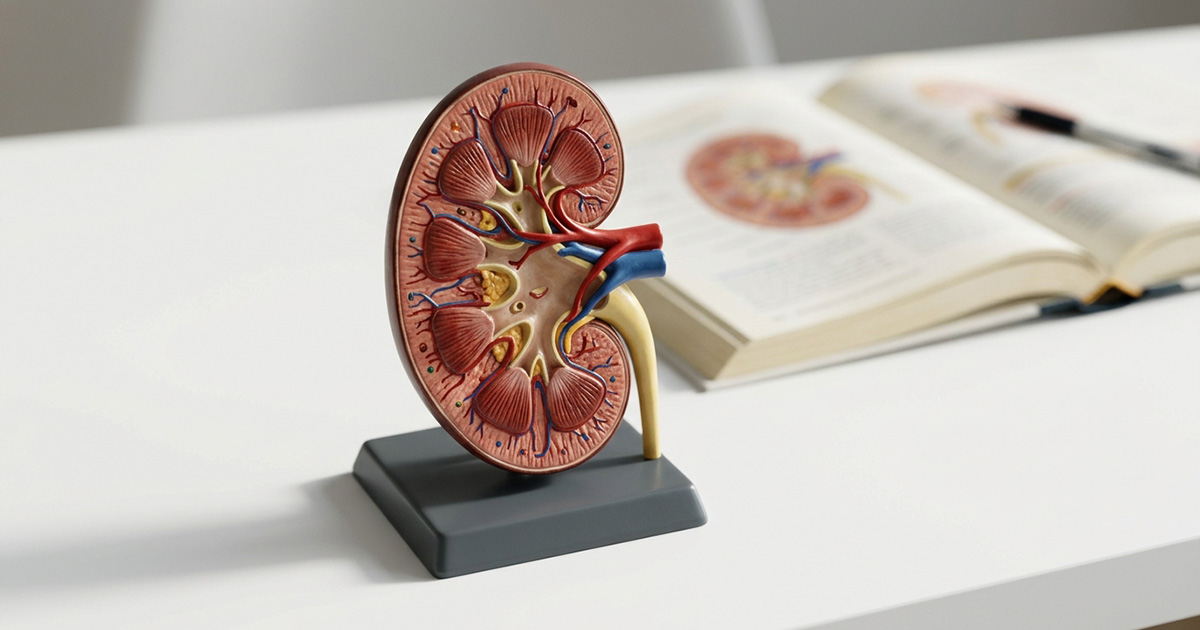 Anatomical kidney model illustrating dialysis and transplant patient care needs