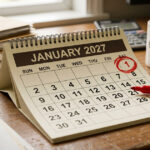 Desk calendar showing the Medicaid work requirements deadline circled in red