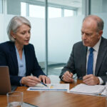 Hospital CFO and revenue cycle director reviewing a revenue recovery analysis report