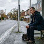 Cancer patient waiting at a bus stop, highlighting the need for transportation grants