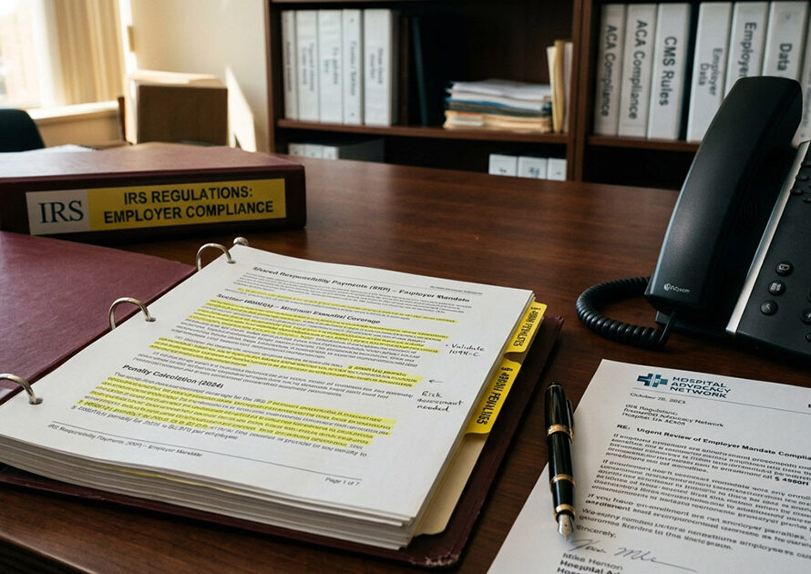 Binder open on a desk with employer compliance IRS regulations