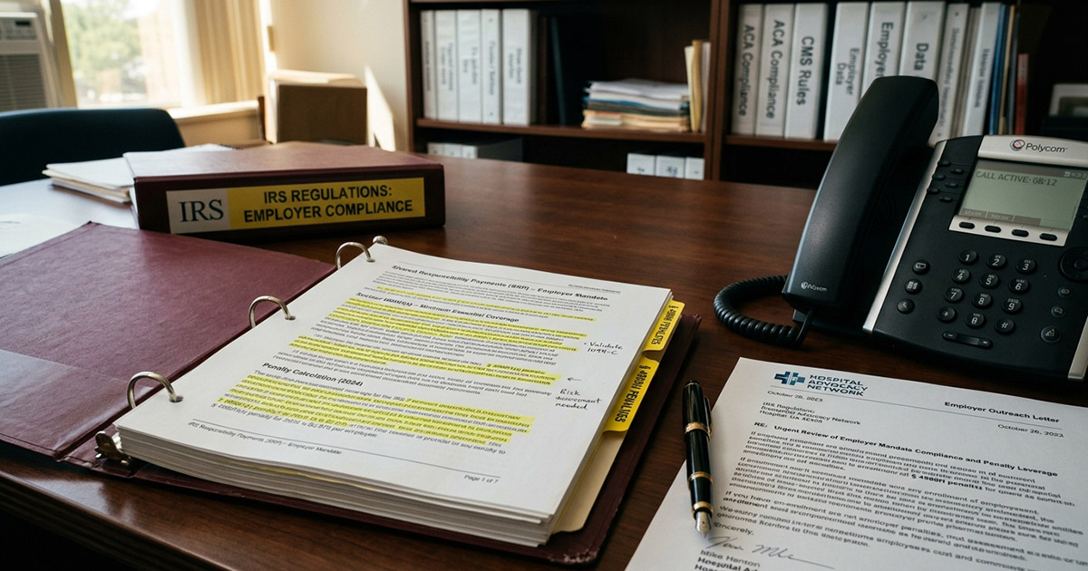 Binder open on a desk with employer compliance IRS regulations