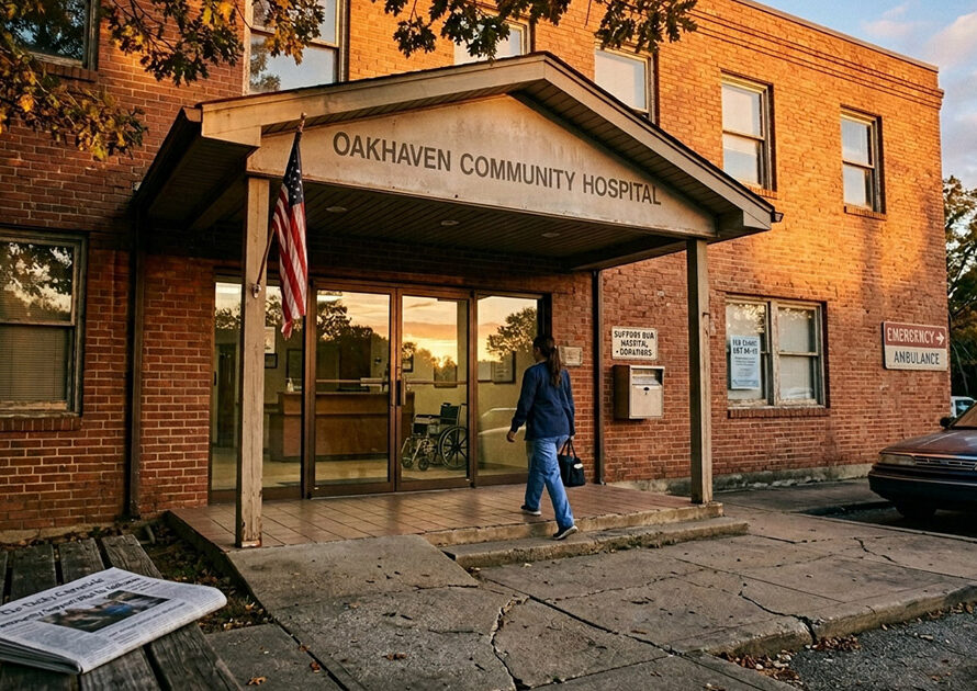 Brick facade of a community hospital serving a working-class town
